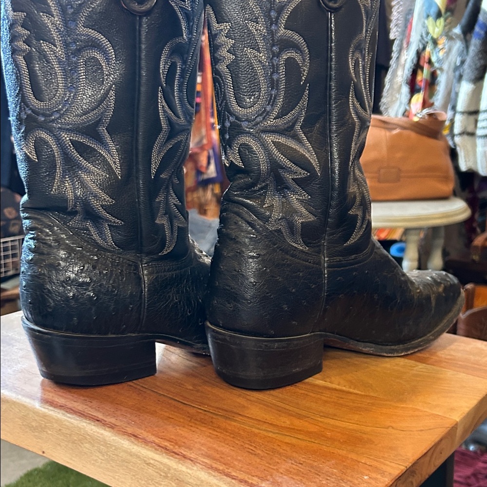 Black and Blue Ostrich leather Western Cowboy Boots - Picture 11 of 12
